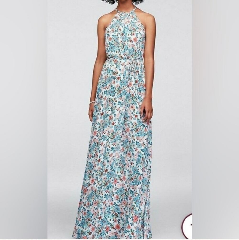 David’s Bridal Floral High-Neck Sleeveless Long Dress - Size 8 (New with Tags)